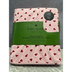Kate Spade New York 3 Piece Twin Sheet Set 100% Cotton Brushstroke Hearts Design